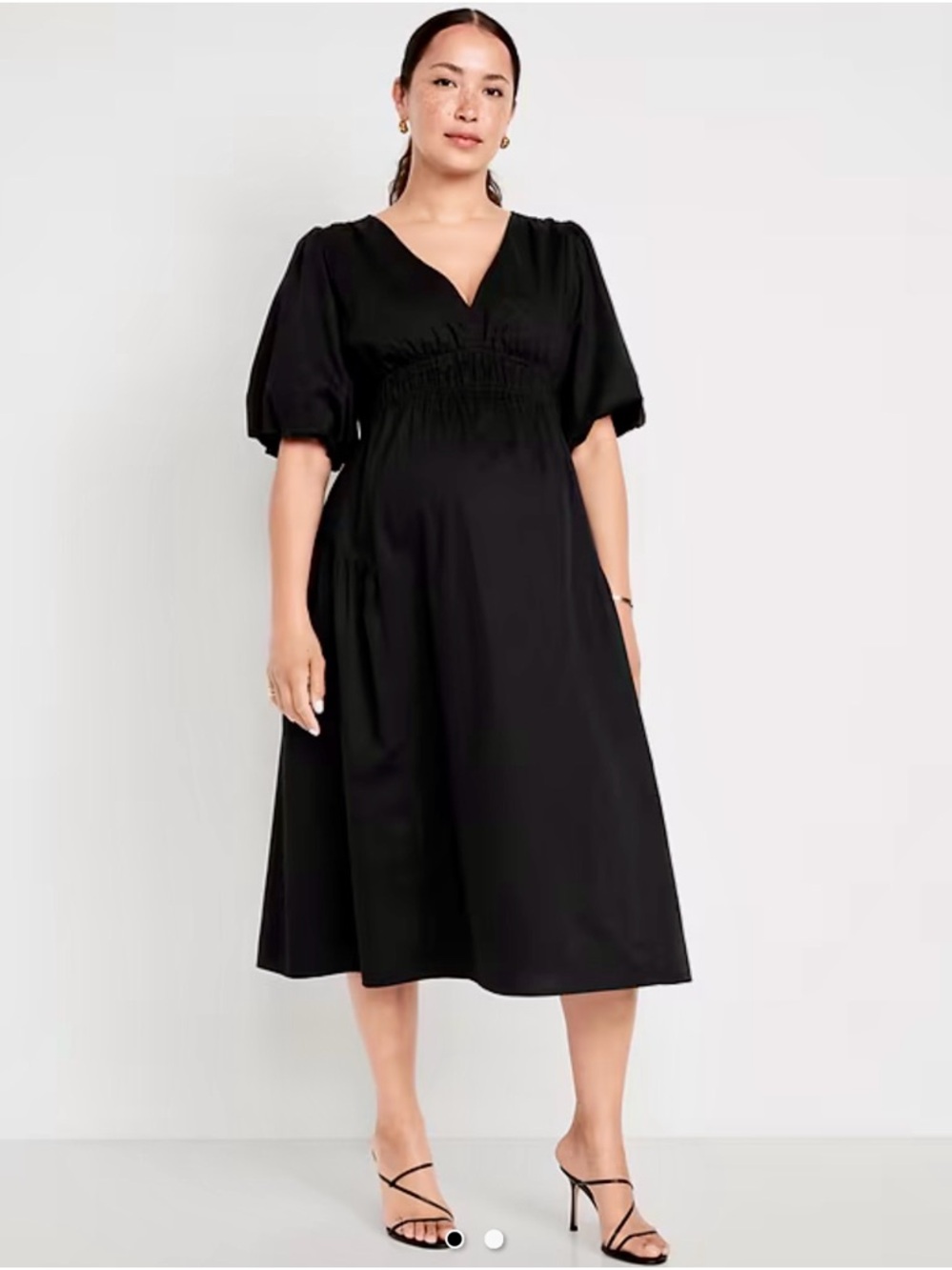 Maternity Old Navy Black Waist-Defined Midi. Elbow Length Puff Sleeves Size XL - Picture 2 of 2
